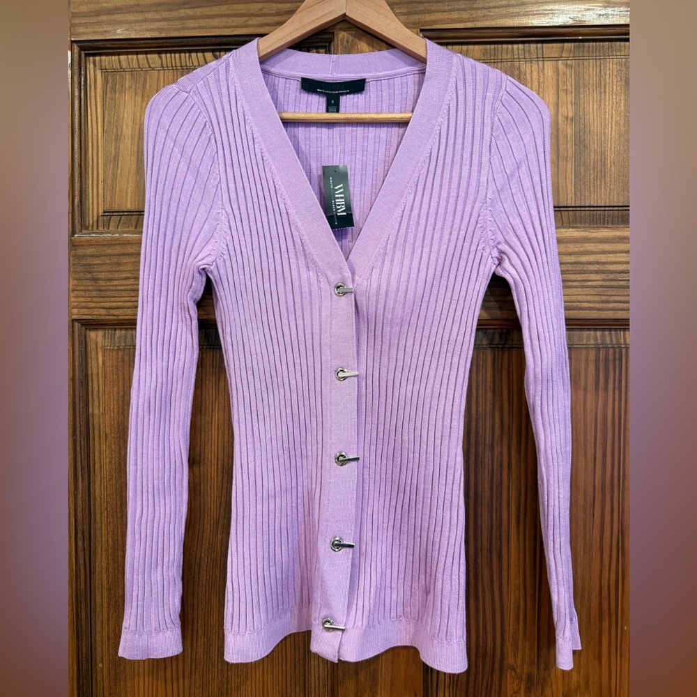 White House Black Market Ribbed Button-Front Sweater Lavender Size Small (NWT)